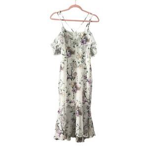Hope & Ivy Cold Shoulder Floral Midi Dress Size 10 NWT White Floral